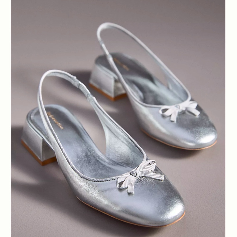 Reformation Margarita Silver Slingback Heels